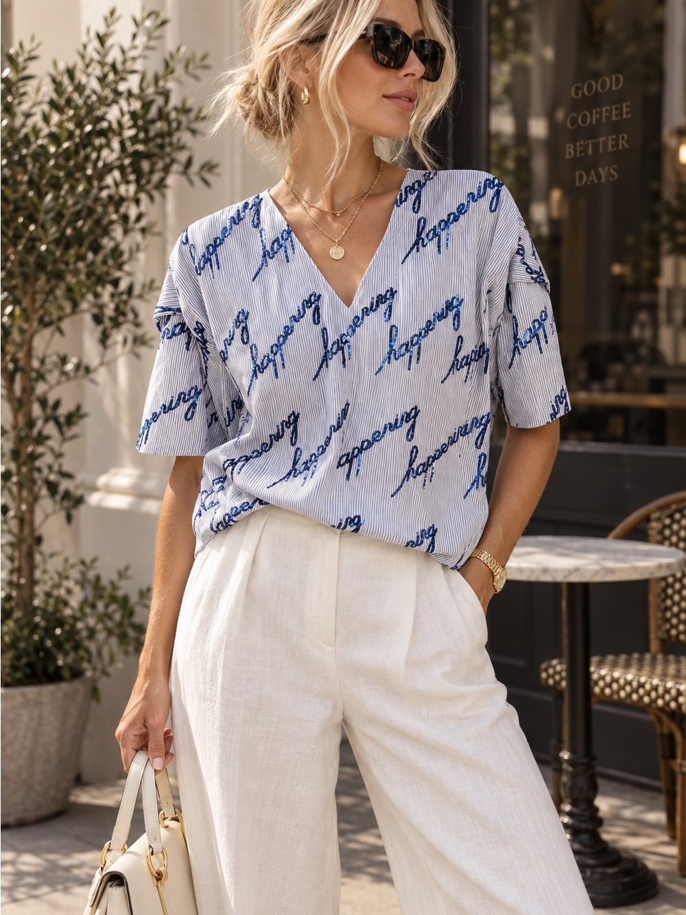 Sandro Paris Happening Sequin Embroidered Striped Blouse Top